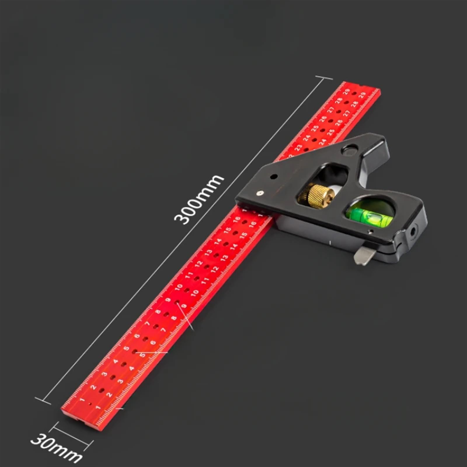 AVIMYA Calibres de Alta precisión for carpintería, Regla de ángulo combinada multifunción de Acero Inoxidable, Regla de ángulo móvil de 30/40cm de Largo (Color : 30cm)