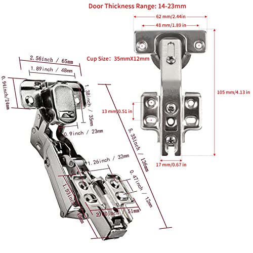 Tambee 135 175 Hinges Frameless Cabinet Doors Hinges Concealed Hydraulic Adjustable Mounting Hinges Soft Closing Nickel-Plated Steel Buffer Dampers For Wardrobe 135+175 Degree Hingest Pack #TOP1