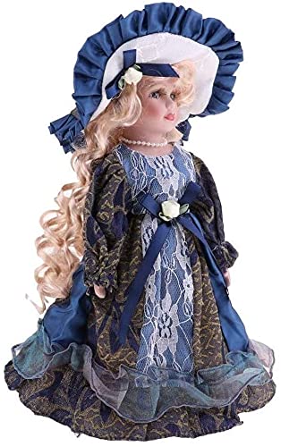 ZhanDouB 30cm Muñeca Niña Victoriana de Porcelana, Miniatura de muñeca de Porcelana Hecha a Mano con Vestido, para decoración o colección de muñecas de Regalo de cumpleaños (Azul) Cover