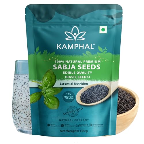Image of Kamphal Premium Sabja Seeds 100gms | 100% Natural Basil Seeds for Eating | Rich in Fiber, Omega-3 & Essential Nutrients | Perfect for Cooling the Body, Detox Drinks & Digestive Wellness