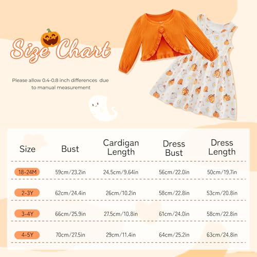 Patgoal Kid Toddler Girl Fall Dress+Cardigan 2 Piece Pumpkin Sleeveless Dress and Cardigan Set Halloween Thanksgiving Outfits4