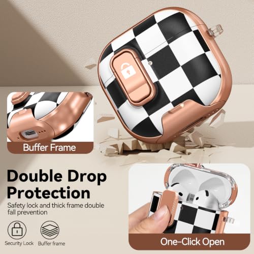 Image of for AirPods 4 Case 2024 with Safety Lock-Large Checkered | As Phone Stand, for Women Girly, with Keychain & Cleaner Kit,Two-Piece Design,Support Wireless Charging,Clear TPU+PC Material