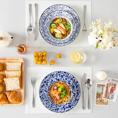 vancasso Müslischalen 6-teiliges Set aus Porzellan (6x 720ml) – Keramikschalen mit Vintage-Design blau-weiß, Schüsseln für Müsli, Salat, Suppe, Ramen, Obst oder Dessert, Serie SELENE