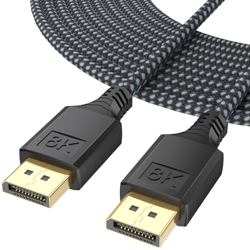 DteeDck DisplayPort Cable 1.4 15FT DP Display Port Cord (8K@60Hz 4K@144Hz 2K@240Hz 32.4Gbps) Braided Male to Male Compatible for Gaming Computer Laptop PC to Monitor