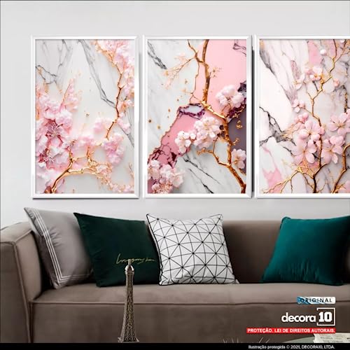 Quadro Decorativos Flor Flores Cerejeira Rose Gold Feminino (Com MOLDURA)