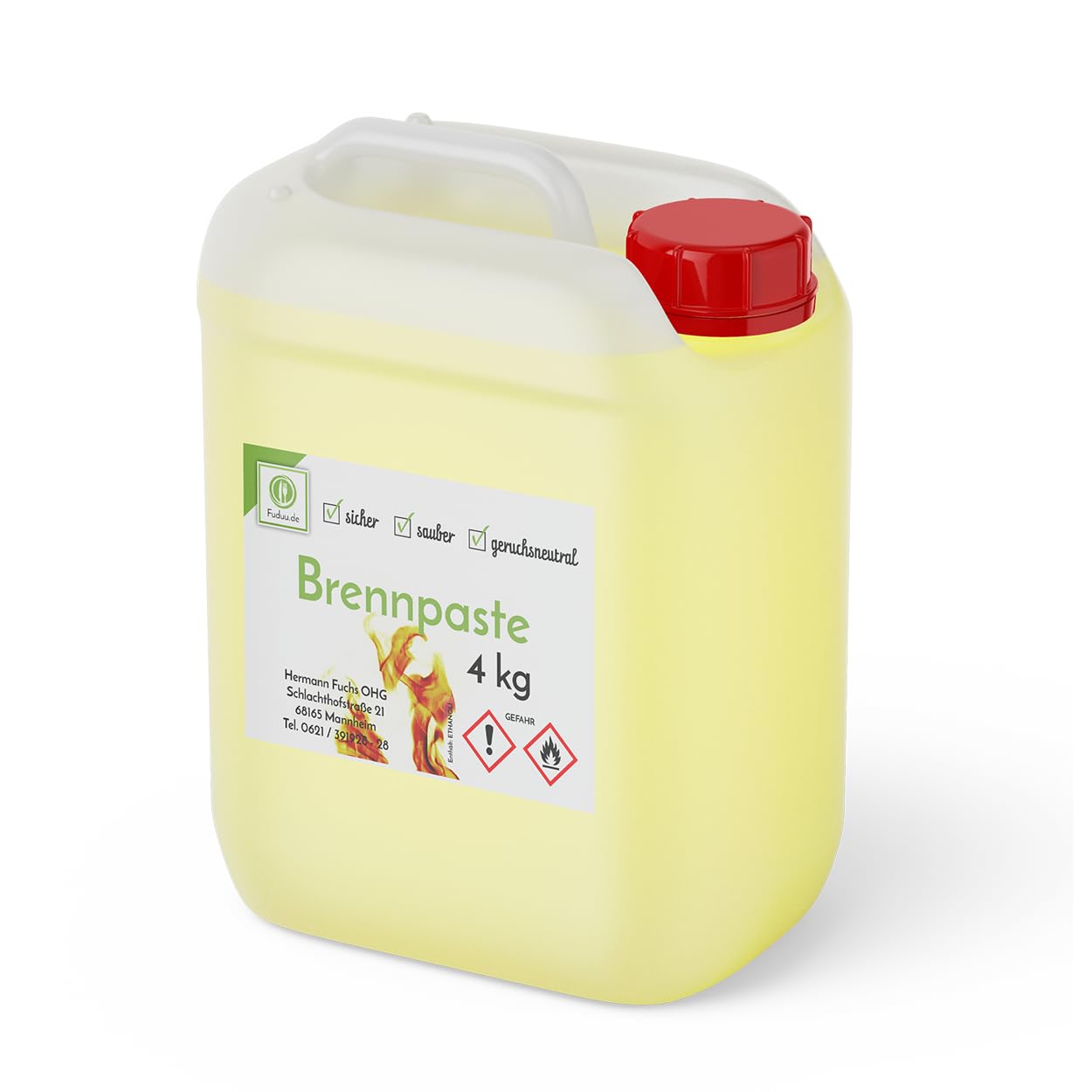 Fuduu Pasta combustibile di sicurezza – tanica da 4 kg, durata circa 2-3 ore a 200 g, inodore e senza residui, ideale per fonduta e chafing dish scaldavivande – 1 tanica da 4 kg