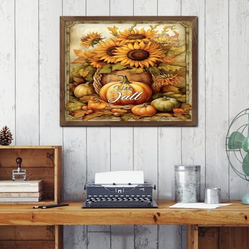 Panneau bois rétro Hello Fall déco murale citrouille 40x50 cm