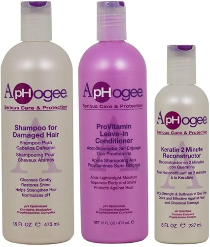 ApHogee Shampoo for Damaged Hair 16 Fl Oz, ProVitamin Leave-In Conditioner 16 Fl Oz, Keratin 2 Minute Reconstructor 8 Fl Oz Set
