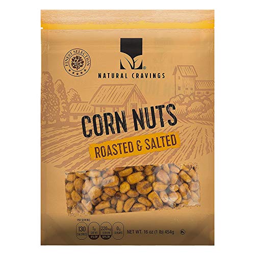 Natural Craving Salted and Roasted Corn Nuts - Original Toasted Corn Kernels in Resealable Bag - Crunchy 16oz Snack -
