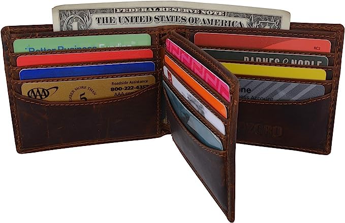 RFID Blocking Fire Fighter Embossed Leather Center ID Flap Bifold Wallet for Men (RHU Brown)3