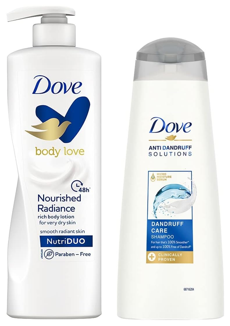Dove Body Love Nourished Radiance Body Lotion 400ml & Dove Anti Dandruff Solutions Shampoo 340 Ml