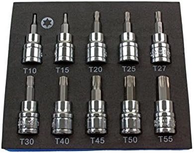 US PRO 10pc 3/8dr TorxStar Bit Socket Set 48mm (L) T10 TO T55 2066