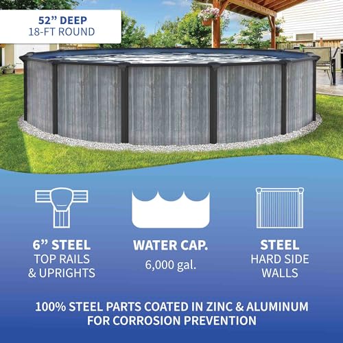 Image of Blue Wave San Pedro 18-ft Round 52-in Deep Above Ground Swimming Pool - Steel Top Rails, Sand Filter, Skimmer, Liner, A-Frame Ladder & Maintenance Kit - Complete Outdoor Pool Accessories