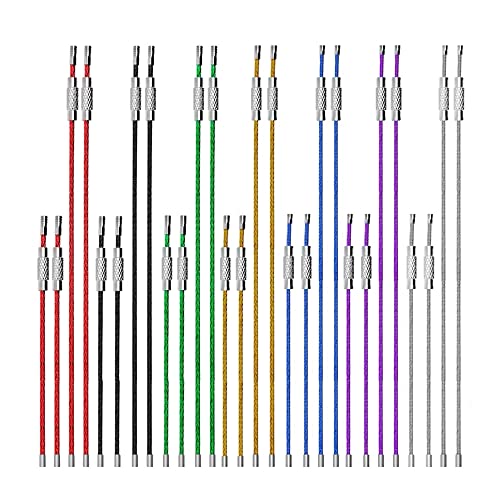 MZMing 28 Pièces Porte-clés en Fil d'Acier Inoxydable 20cm et 10cm Câble de Porte-clés Boucles Porte-clés Enduites de Nylon Coloré pour Clé Lampe de Poche Étiquette d'identification de Bagage d'Avion Cover