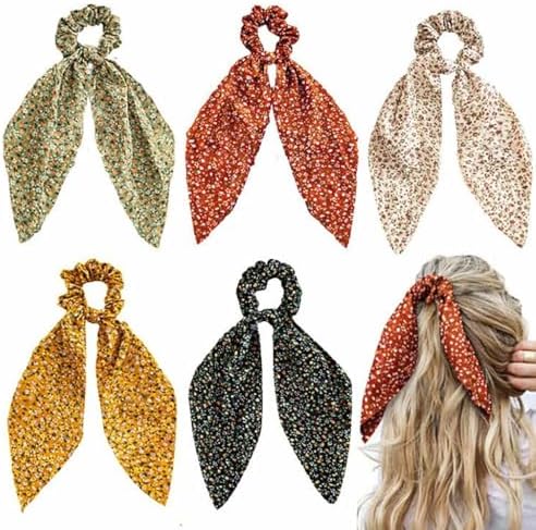 Lote de 5 coleteros florales con lazo largo y elástico para mujer...