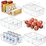 6 Pack Pantry Organizers and Storage,Clear Plastic Containers with 2 Dividers for Kitchen,Fridge Organization and Storage,Acrylic Bins for Pounches,Spice Packet,Snack organzier