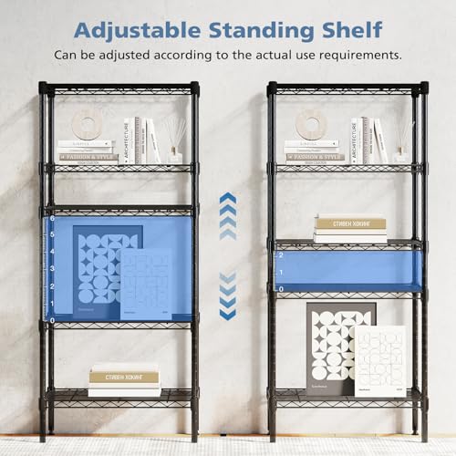Image of DUMOS 5-Tier Metal Wire Storage Shelves, Adjustable Standing Storage Rack Shelf, Heavy Duty Steel Shelving Unit Organizers for Kitchen Bathroom Pantry Garage, 23.1 inch Wx13.4 inch Dx59.5 inch H, Black