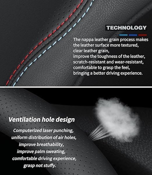 Image of 15 Inch Car Leather Steering Wheel Cover, Automotive Accessories Elastic Breathable Anti-Slip Soft Wheel Protector Fits Men and Women, Suitable for SUVs, Trucks, Vehicles and RVs