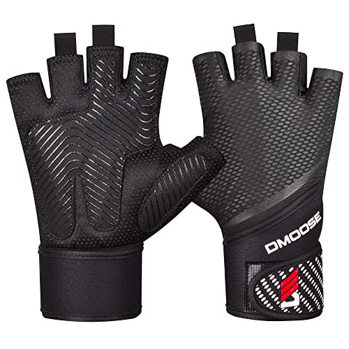 DMOOSE Fitness Gloves for Men and Women - Workout, Weightlifting, Gym, Crank up Your Workouts for Deadlift, Fitness, Exercise, Training - with Wrist Support Black M