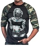 Marilyn Monroe Standing with Bandana Men's Baseball Tshirt Camo/Black S-3XL (XXL, Camo/Black)