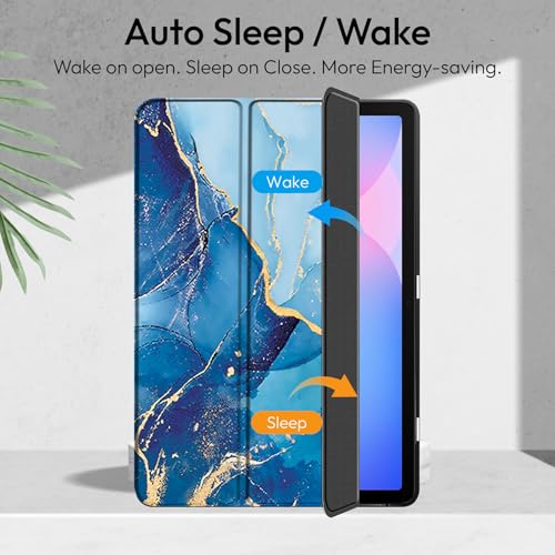 Image of Robustrion Cover for Samsung Galaxy Tab S10 Lite 10.9 inch / Tab S9 FE /Tab S10 FE /Tab S9 11 inch with [S Pen Holder],Flip Case for Samsung Tab S10 Lite /S10 /S9 FE Tablet Cover [Auto Sleep Wake] - Marble Blue