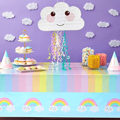 Image of BLUE PANDA 3 Pack Pastel Rainbow Tablecloth for Baby Shower Decorations, Unicorn Birthday Party (54 x 108 in)