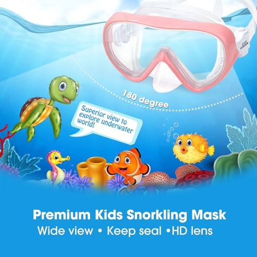 Image of Kids Snorkel Swim Mask, Child Diving Mask Anti-Fog Swim Goggles with Nose Cover for Snorkeling Diving Swimming