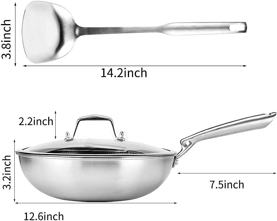 40% оƒƒ Dіѕсоunt Potinv 12.5 Stainless Steel Wok, Nonstick Stir Fry Pan with Lid and Spatula, Induction Compatible, Scratch Resistant, Dishwasher and Oven Safe