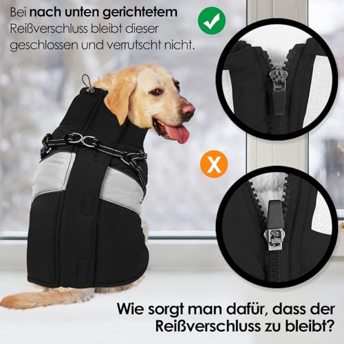 AOFITEE Hundemantel Winter Grosse Hunde, Warme Hundejacke Wintermantel mit Geschirr, Wasserdicht Hunde Winterjacke Warmer Hundemäntel Fleece Winterweste für Labrador, Windhund, Golden Retriever, 2XL