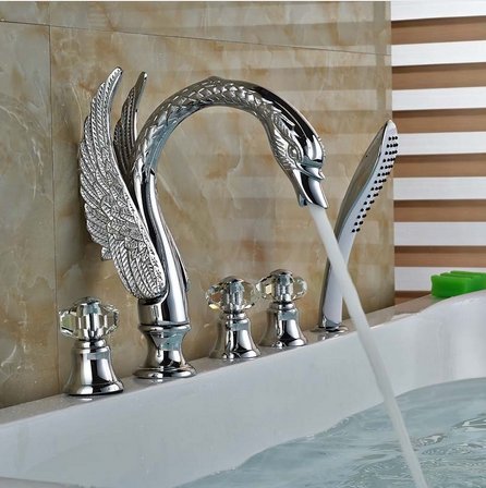 Robinet baignoire col de cygne avec douchette pour salle de bain moderne Gowe