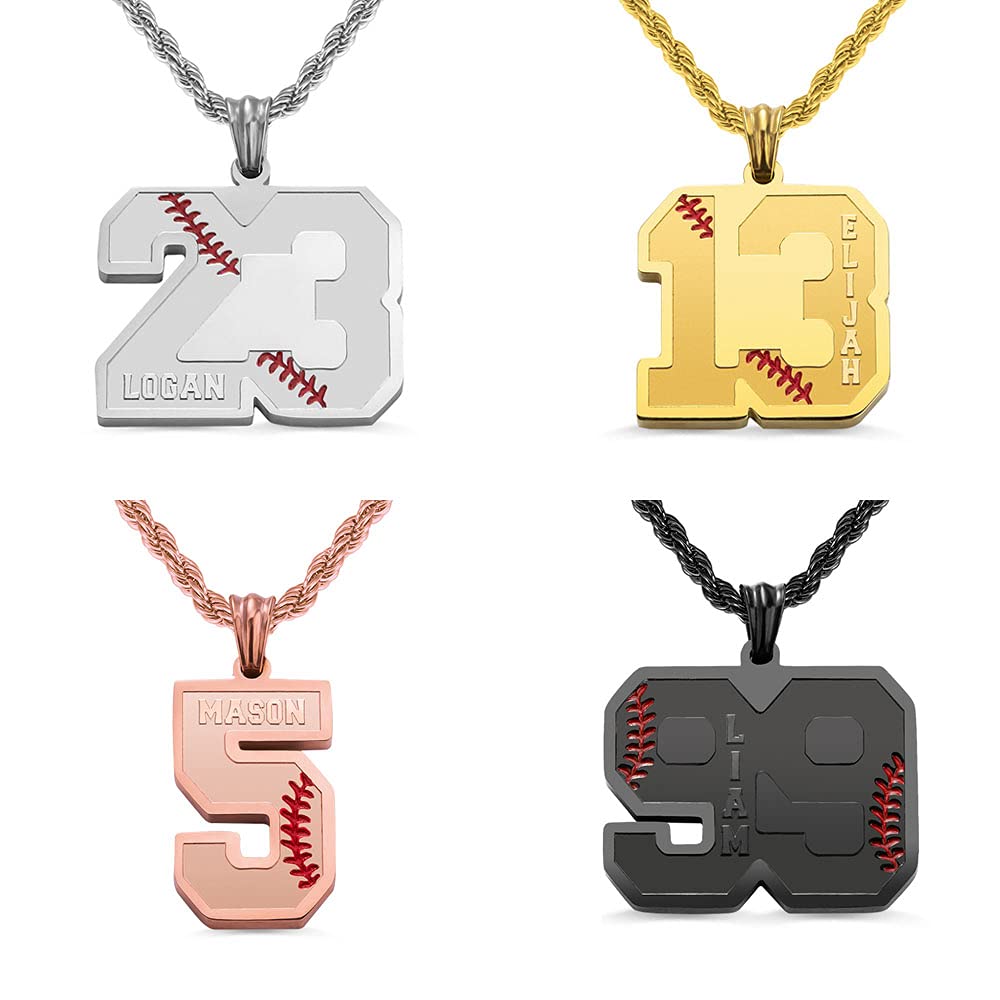 Getname NecklacePersonalized Sports Number Necklace With Name - Baseball Softball Number With Name Pendant - Lucky Number Sports Charm Gift