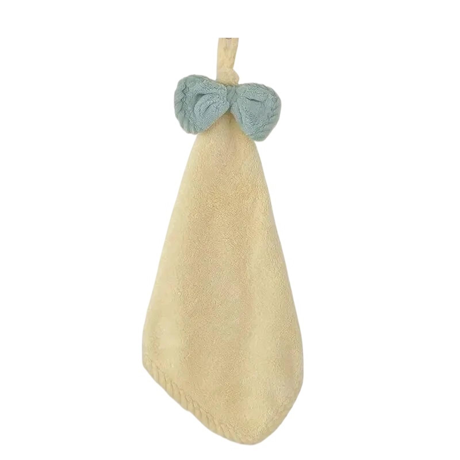 FGUJSUR Hand Towels Hand Wiping Cute Bow Hanging Coral Fleece Towel Bathroom Absorbent Small Quick Drying(Light Yellow)
