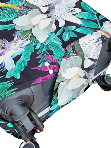 Image of Cortina Tropical Print Travel Suitcase Eco-Friendly Cover | Small | Fits 18-22 Inch Luggage | Polyester-Spandex | 55cm (20 inches) | Luggage Protectors | Anti Scratch /Dust | Pack of 1 | Blue 1