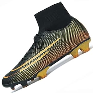 WOWEI Voetbalschoenen voor heren, professionele noppen met spikes, hoge top, voetbalschoenen, sport, outdoor, atletieks, jongeren, volwassenen, sneakers, trainingsschoenen, voetballaarzen, zwart (5), 35 EU