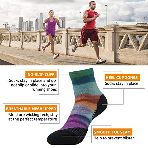 HUSO Mens Womens Quick Dry Striped Print Running Hiking Athletic Quarter Ankle Socks 3, 4, 6 Pairs2