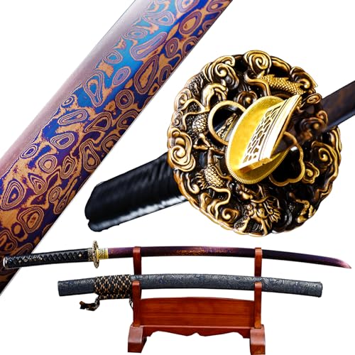Exquisite Pattern Japanese Samurai Dragon Sword Katana Folded Steel Blue Purple Blade