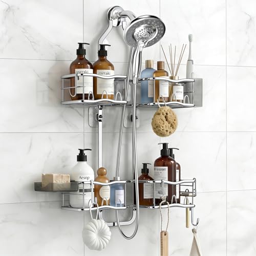 Depecal Shower Caddy Hanging Organizer Over Showerhead with Hooks, Silver by Depecal - Used condition - US$28.74