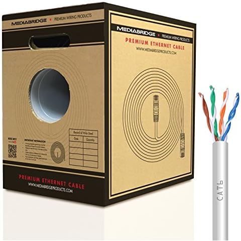 Mediabridge Pure Copper Cat6 Cable (500 Feet, White) - 10Gbps Ethernet, Solid, in-Wall Rated, w/Premium Snagless Pull-Out Box - (Part# C6-500-WHITE) Cover