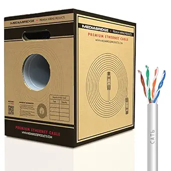 Mediabridge Pure Copper Cat6 Cable (500 Feet, White) - 10Gbps Ethernet, Solid, in-Wall Rated, w/Premium Snagless Pull-Out Box - (Part# C6-500-WHITE)