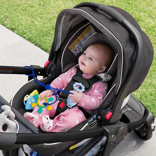 Image of Baby Toy Straps - 1 Drag 2 Design for Toy Safety - 5 Food-Grade Silicone Straps for Strollers, High Chairs, Cribs & Car Seats - Navy, Dark Gray, Pink, Spearmint + Sippy Cup Strap