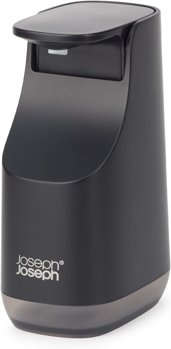 Joseph Joseph Bathroom Slim, Compact Soap Dispenser, Easy-push Pump Head, Non Drip Nozzle, Fill-level Window, Refillable, Matt Black