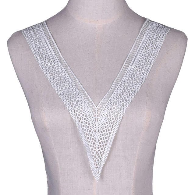 1Pc V Neck Embroidered Lace Neckline Collar GuiApplique Trims Clothing Sewing Supplies-B-1Piece