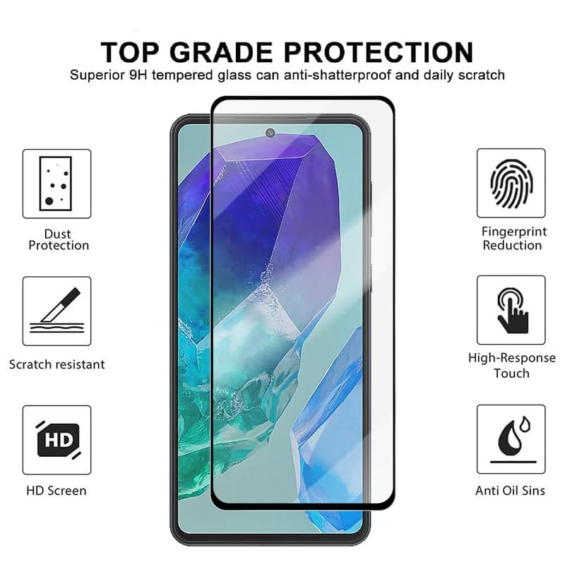 Image of Tempered Glass Screen Protector Compatible For Samsung Galaxy M55 5G Smartphone Full Screen Coverage (Except Edge To Edge) And Free Complete Easy Installation Kit
