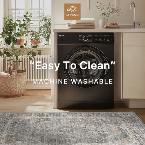 GENIMO 2x5 Non Slip Hallway Runner Rug, Machine Washable, Thin & Low Pile Lightweight for Kitchen, Laundry, Entryway, Bedroom & Living Room, Light Gray