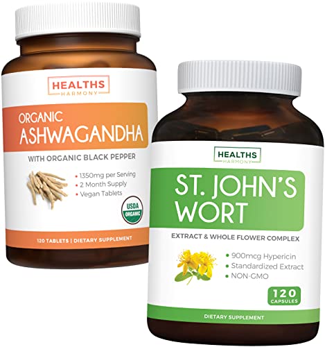 Healths Harmony Stress Less Bundle - St. John's Wort & Organic Ashwagandha #TOP6