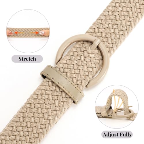 Image of JASGOOD Women Men Braided Woven Elastic Stretch Waist Belt Golf Canvas Fabric Casual Belt for Jeans Pants