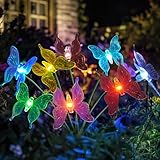 Solar Garden Lights, 2 Pack with 8 Butterfly Solar Lights Outdoor Decorations, Multi-Color Changing LED Solar Light Stakes, Solar Yard Lights for Garden Patio Lawn Yard Pathway Decor