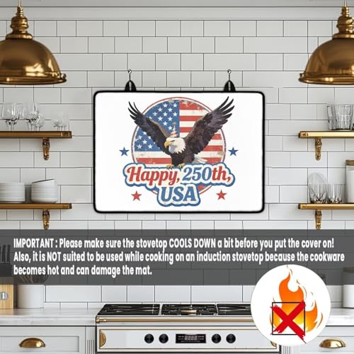 Image of Poceacles 4th of July Stove Cover for Glass Top Stovestop, Induction Electric Stove Cover Protector Oil Resistant Heat Resistant Washer Dryer Top Mat, 29 inch x 21 inch, American Flag Eagle USA 250th Print