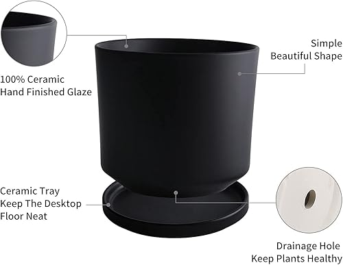 Miniatura 3 de UMIAMOY Maceta cilíndrica de cerámica de 9.3 pulgadas, maceta para plantas de interior y exterior, flores, maceta de cerámica con orificio de