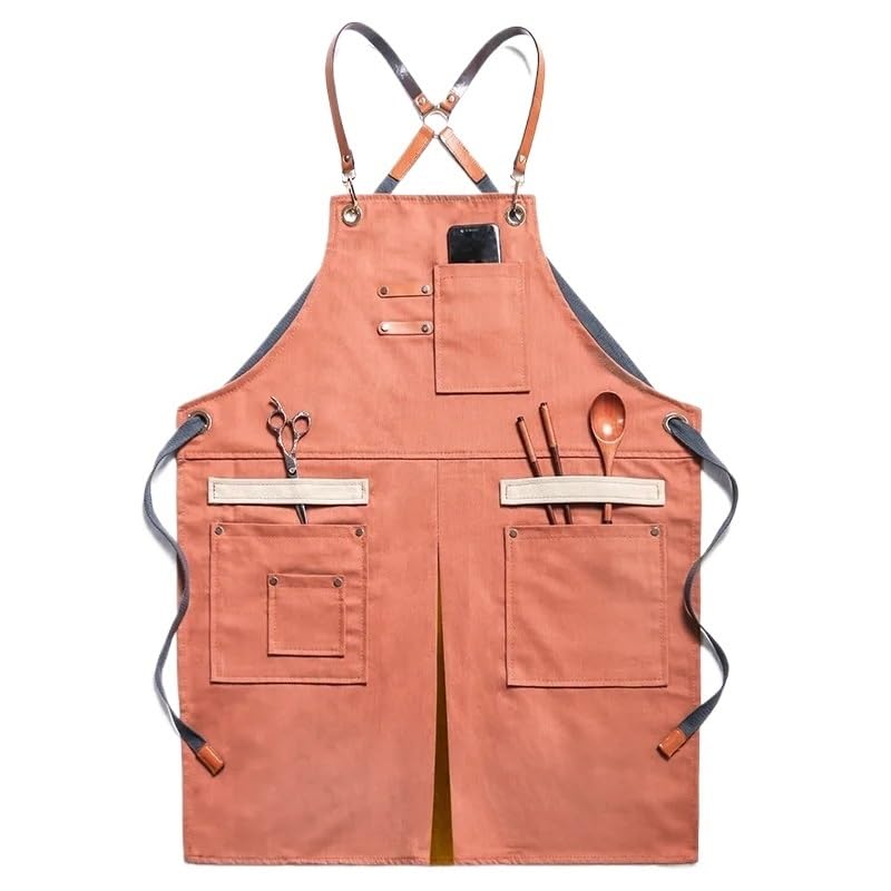 Addensare Denim Grembiule Antivegetativa Barista Parrucchiere Cucina Falegname Pulizia della casa Cottura Grembiule da Lavoro Strumento di Pulizia della casa (Color : Pink)